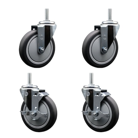 Service Caster 5 Inch Thermoplastic Rubber Wheel Swivel 58 Inch Threaded Stem Caster Set 2 Brakes SCC SCC-TS20S514-TPRB-58212-2-TLB-2
